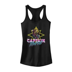 Juniors' Captain Marvel Neon Outline Logo Tank Top