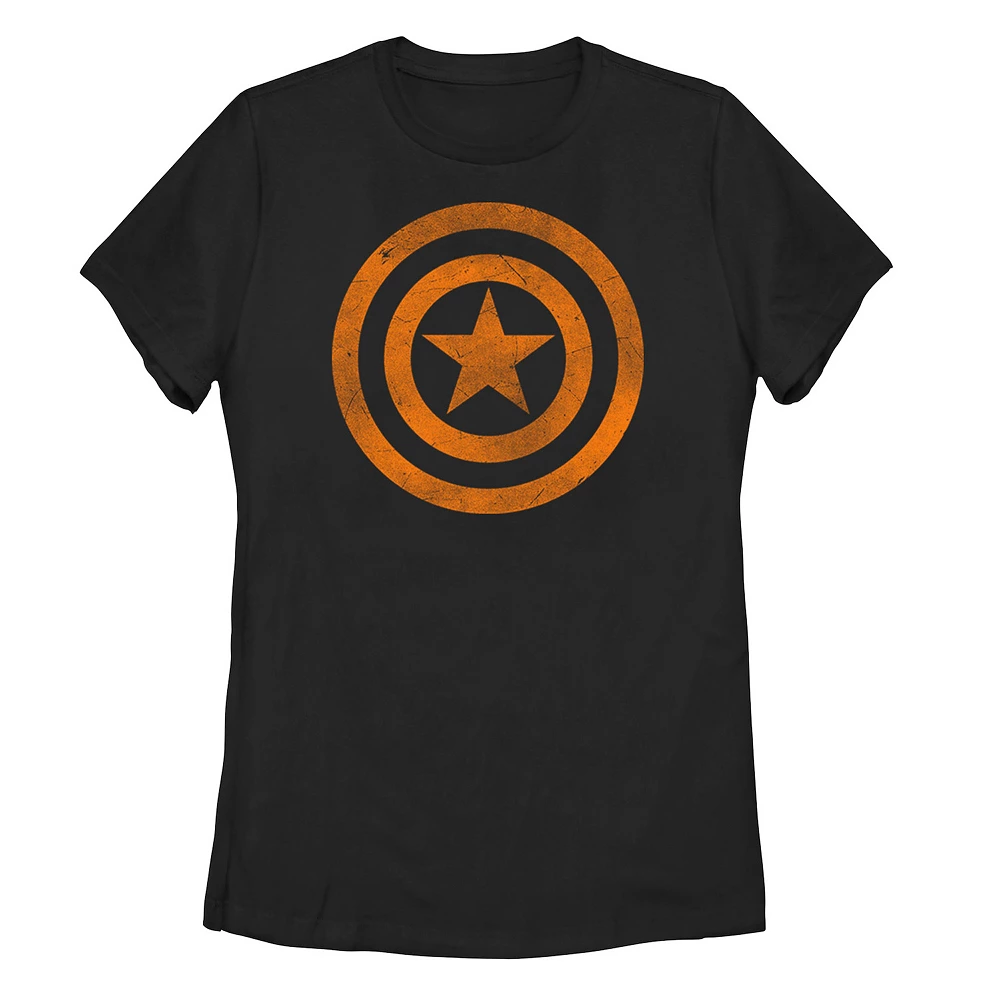 Juniors' Marvel Captain America Shield Logo Orange Halloween Tee 3 Juniors' Marvel Captain America Shield Logo Orange Halloween Tee