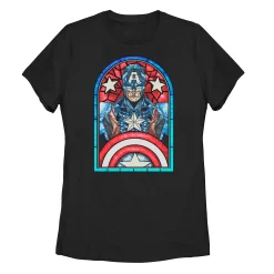 Juniors' Marvel Captain America Stained Glass Portrait Tee
