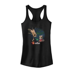 Juniors' Marvel Groot And Rocket Animated Portrait Logo Tank Top