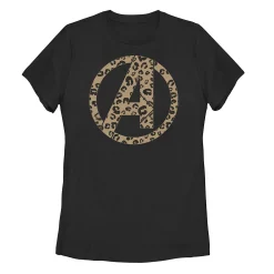 Juniors' Marvel Avengers Leopard Logo Fill Tee