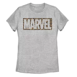 Juniors' Marvel Cheetah Print Brick Logo Tee