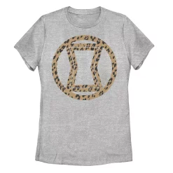 Juniors' Marvel Black Widow Leopard Logo Fill Tee