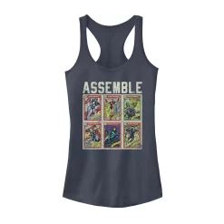 Juniors' Marvel Assemble Avengers Trading Cards Stacked Poster Tank Top