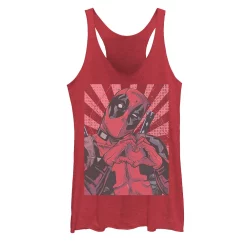 Juniors' Marvel Deadpool Closed Hand Heart Graphic Tank -Marvel Clothing store 4631107 Red Heather