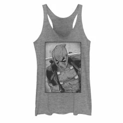 Juniors' Marvel Deadpool Grayscale Striped Distress Graphic Tank