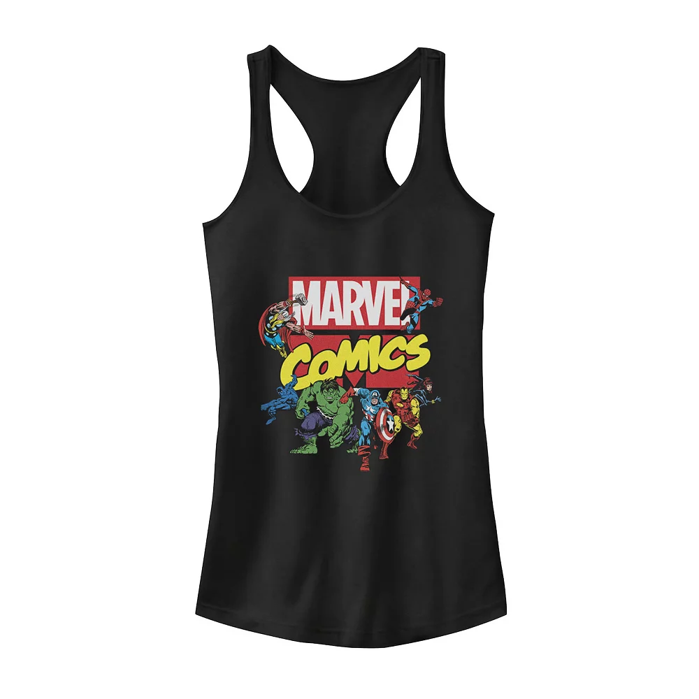Juniors' Marvel Avengers Retro Comic Group Shot Logo Tank Top 3 Juniors' Marvel Avengers Retro Comic Group Shot Logo Tank Top