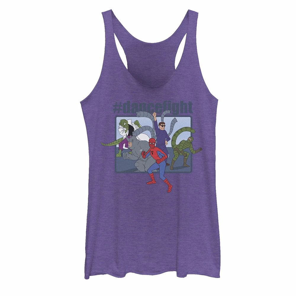 Juniors' Marvel Spider-Man And Villains #dancefight Portrait Panel Tank Top 3 Juniors' Marvel Spider-Man And Villains #dancefight Portrait Panel Tank Top