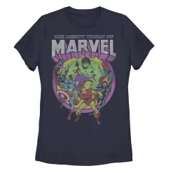 Juniors' Marvel Avengers "The Mighty World Of Marvel" Group Shot Tee