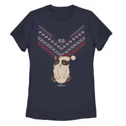 Juniors' Marvel Hawkeye Cat In A Christmas Hat Graphic Tee