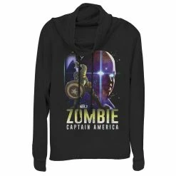 Juniors' Marvel What If Captain America and Watcher Zombie Poster Cowlneck Pullover
