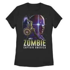 Juniors' Marvel What If Captain America and Watcher Zombie Poster Tee